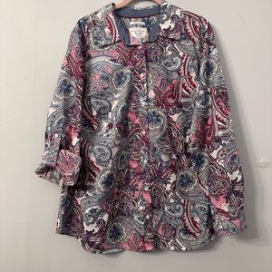 Charter Club Paisley Relaxed Fit Shirt 100% Cotton 14W